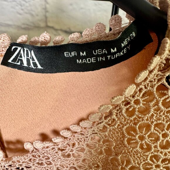 ZARA Blush Pink Lace Yoke Sleeveless Fit & Flare Dress | Medium - Picture 9 of 9